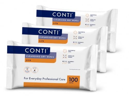 Conti Standard - Patient Cleansing Dry Wipes, Every Day Universal Use Cleaning Cloths, Wipe Size 26cm x 20cm, 100 Wipes Per Pack - Triple Pack