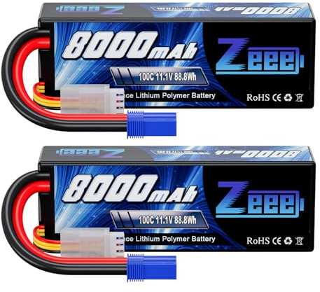 Zeee 3S Lipo Akku 11,1V 8000mAh 100C Hardcase Batterie mit EC5 Stecker für RC Evader BX Auto Car Truck LKW Truggy RC Hobby (2 Packungen)