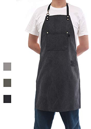 Tobyan - Delantal de cocina profesional para barbacoa de algodón gris para mujer y hombre
