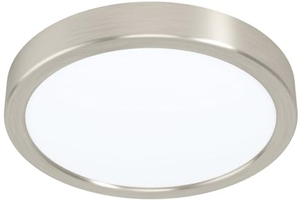 EGLO LED-taklampa Fueva 5, Ø 21 cm, 1 flammig bygglampa av stål och en plastljusyta, taklampa i nickelmatt, vit, LED-bygglampa neutral vit