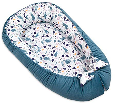 PIMKO Multifunktionale 2 seitig Baby nest Kuschelnest Kokon für Babys Nestchen antiallergischre Neugeborene Kokon Reisebett 55 x 90cm Baumwolle und VELVET (Spruce)