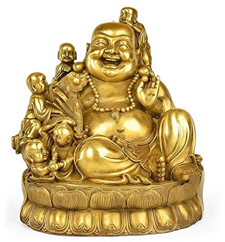 BDXZJ Messing Lachender Buddha, Lachender Buddha-Statue, Gott des Reichtums Statue, Fengshui-Figur, Kunsthandwerk, Ornament, Heimdekoration, Büro
