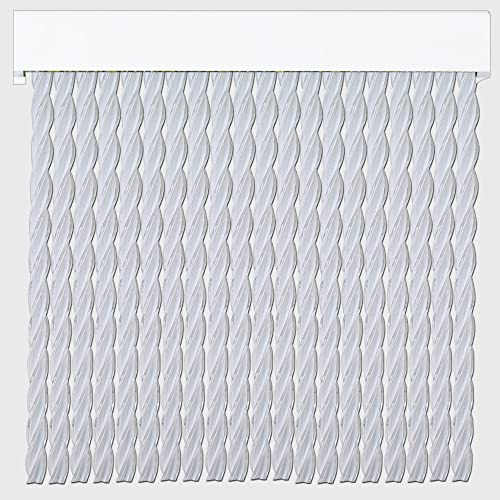 Cortinas Exterior Puerta de Cordon | Tiras Plastico PVC y Barra Aluminio | Ideal para Terraza y Porche | Antimoscas | Blanco-Transparente | 210 * 90