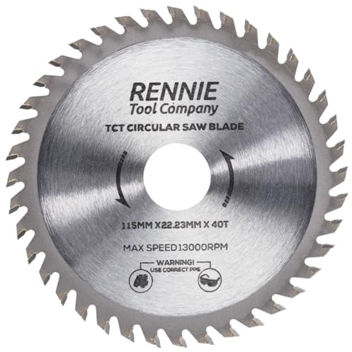 Rennie Tool 115mm x 22.2mm Bore x 40T TCT Circular Wood Saw Blade | 7/8 Inch Bore (22.23mm) + 20mm & 16mm Reduction Rings. 40 Teeth Mini Circular Saw Blade For Woodworking Wood Cutting