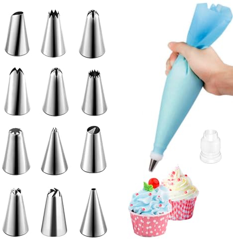CVOZO Manga pastelera con boquillas, accesorios de hornear para tartas, accesorios de Navidad, accesorios para hornear, reutilizables, manga pastelera de silicona para una decoración perfecta y