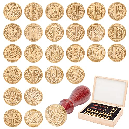 craspire Wax Seal Stamp Set, 26 Buchstaben AZ Wachssiegelstempel-Set Alphabet Abnehmbarer Messingkopf Mit Holzgriffen Geschenkverpackung Für Einladungskarten Briefumschläge Business Danke