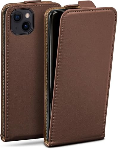 moex Flip Case für iPhone 13 Hülle klappbar mit 360 Grad Schutz, Handyhülle mit Displayschutz, PU Leder Handytasche Lederhülle, Flip Case Cover Klapphülle, Dunkelbraun
