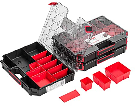 3x Modulierter Sortimentskasten Kleinteilemagazin – 284 x 390 x 60 mm - Sortierkasten mit Transparent Deckel Sortierkoffer Werkzeugbox Sortimentskoffer Kasten mit herausnehmbaren Fächern