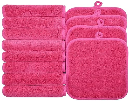 BloomSesame - Toallitas para eliminar maquillaje para cara, ojos, labios, almohadillas reutilizables para eliminar maquillaje de microfibra suave, paños de limpieza facial, 20x20cm,12 unidades