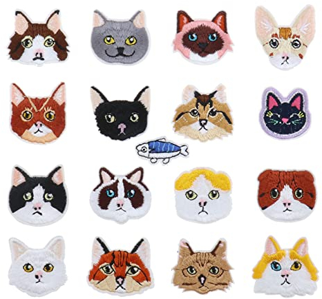 Create idea 34 Stücke Tiere Patches Katze Und Fisch Muster Patch zum Aufbügeln Dekorative Aufnäher Stickerei Patch Verzierter Zubehör für Kleidung Jeans Jacke