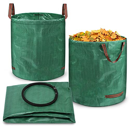Froadp 272L Vikbara Påsar för Trädgårdsavfall Robust 150g/m² PP Trädgårdsavfallspåsar Gröna Avfallspåsar Bärbar Lövpåse med Handtag Stabil Gräsväska Stor Trädgårdspåse för Gräsblad (3 Stycke)