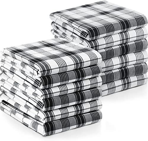 Utopia Towels - 12-pack diskhanddukar - 100% bomull (38 x 64 cm) Kökshanddukar, barhanddukar och kökshanddukar (Svart) | Högabsorberande och återanvändbar rengöringsbar, te, kök och disktrasor set - 200 GSM