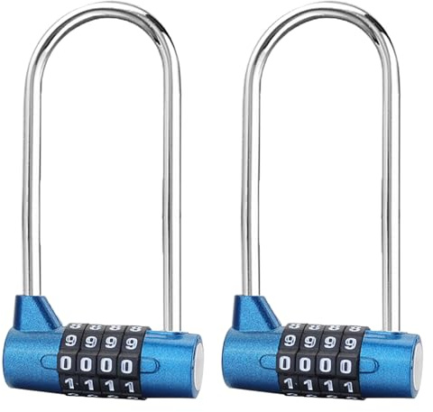 Combination Lock, 2PCS 5 Digit Combination Padlock, 7mm Width Flexible Cable Lock, Long Shackle Padlocks, Updated Safety Resettable Lock for Gym Locker, Closet, Luggage, Cabinet, Outdoor (Blue)