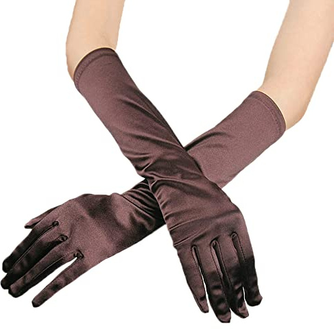 Classic Damen Handschuhe mittel lang, Elastisch Elegant 1920er Stil Abendhandschuh Satin Handschuhe, Gothic Opera Fest Party Hochzeit Braut Handschuhe für Festlich Faschingskostüme Karneval,Kaffee