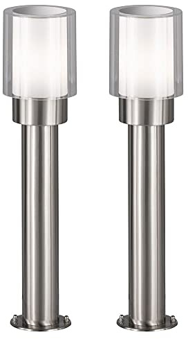Gartenlampen Aussen silber Aussenlampe Stehleuchte Wegeleuchten Außen Modern, Edelstahl Metall weiß klar, IP54, 1x E27, DxH 12x50 cm, 2er Set