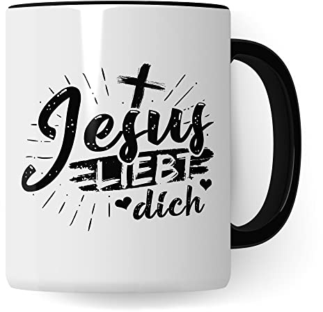 Jesus Tasse Geschenkidee Christus Kaffeetasse Geschenk für Christen Kaffeebecher Religion Becher (Weiß & Schwarz)