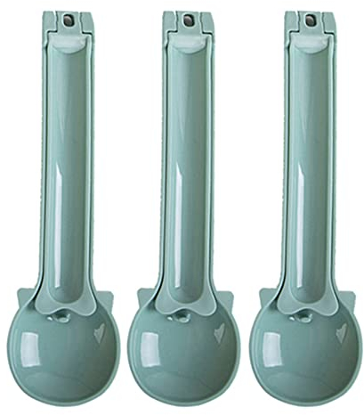ACSUZ 3piezas Pet Food Scoop Cat Bars Cereal Dispenser Plastic para Mascota Manja Larga Cuchara De Gato Stripe Spoon,Verde