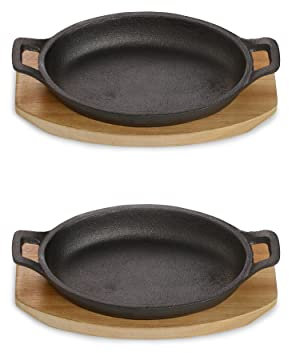 ECHTWERK Juego de 2 fuentes de hierro fundido, Fuente de servir, Cazuela con tabla de servir, Sartén para asar, Ya cocida, Apta para hornos, parrillas y barbacoas, Ideal para servir, Gran edición