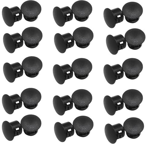Waziaqoc 30Pcs Black Hole Plugs, 6mm (1/4 Inch) Plastic Flush Type Panel Plugs Screw Cap Fastener Cover for Kitchen Cabinet Furniture