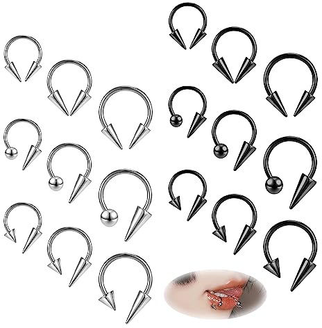 ZS 20G Spike Nasenringe Ohrstecker, 18G Edelstahl Spike Ohrstecker, 16G Septum Lippenringe Knorpel Tragus Helix Piercing Für Damen Herren (18 Stück 16g Septumringe)