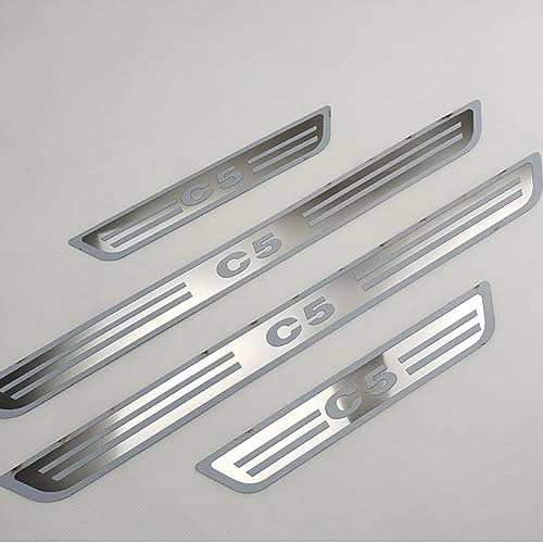 Symilov Voiture Acier Inoxydable Seuil Porte Plaques pour Citr-oen C5 2010-2016, 4 Pièces Threshold Bar Protection Autocollant Anti-Rayures Anti-Dirty Plinthes Pédale,Silver