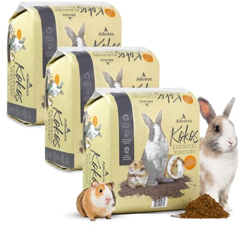 Allkokos 3x40 Liter hochwertiges Einstreu aus 100% Kokosfasern | Kleintiereinstreu staubfrei, geruchsbindend & sanft zu Pfoten, perfekt als Streu für Hamster, Kaninchen, Meerschweinchen