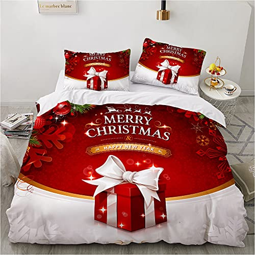 YASMENG Bettwäsche Weihnachten 155x220 Wintermotiv Rot Weiß 3D Bettbezug Set Weich Mikrofaser Bettwäsche 3 Teilig für Jugendliche Kinder Zimmer Deko mit Reißverschluss und 2 Kissenbezüge 80x80 cm