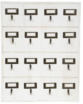 Biscottini Porte-clés mural en bois 16 crochets 46x36x5 cm - Tableau de mur pour entrées maison