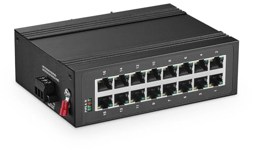Binardat Commutateur Ethernet industriel 16 ports Gigabit DIN Rail 16 ports 10/100/1000 Mbps, sans ventilateur IP40 non géré Plug and Play