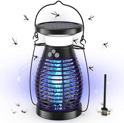 Solar Insektenvernichter Elektrisch, 4200V UV-Insektenfalle, 4000mAh USB Wiederaufladbar Mückenfalle Mückenlampe IP66 Wasserdicht Elektrische Fliegenfalle für Garten Innen und Aussen, Lila