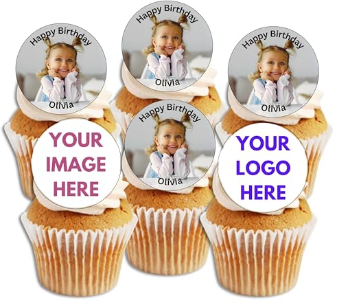 Personalised Edible Cupcake Toppers | Multiple Shapes & Sizes | Custom Image & Message | Icing or Wafer Card | For Birthdays & Celebrations | PRE-CUT & Ready to Use