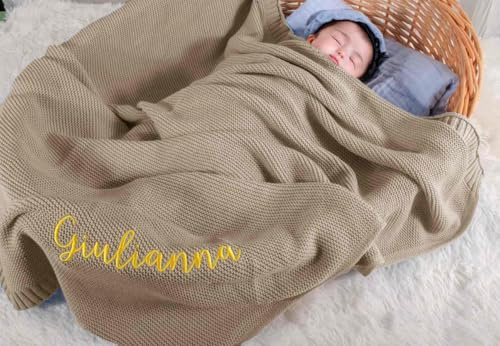 Tivhelrf Individuelle Baby-Strickdecken mit handbesticktem Namen, personalisiertes Geschenk für Säuglinge, Kleinkinder und Kinder