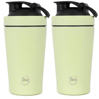 for you Shaker Edelstahl Mint - 2x500 ml mit Shaker-Kugel und auslaufsicherem & BPA freiem Deckel - Mit innenliegenden Skala - spülmaschinengeeignet - Perfekt für Proteinshakes, Smoothies & Fitness