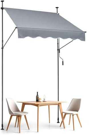 VEVOR Tenda da Terra Retrattile 150 x 120 cm Tenda Manuale con Manovella, Altezza Regolabile 218-310 cm Tenda da Sole per Balcone Esterno Resistente ai Raggi UV, per Terrazza/Balcone/Cortile, Grigio