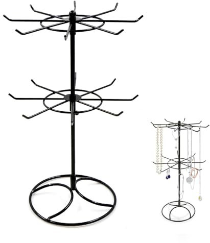 Aoreun Expositores de Bisuteria Giratorio, 2 Niveles Soporte de Joyería Expositor de Metal con 16 Ganchos, Árbol de joyería Cuelga Collares de Mesa Cadena Colgar Pendientes, Collares, Brazaletes