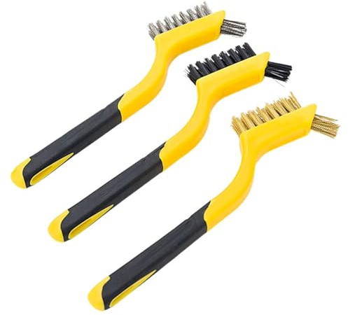 Mini raspadores de cepillo de alambre (latón, acero inoxidable y cerdas de nailon) para usos múltiples con agarres suaves estriados personalizados para un control completo