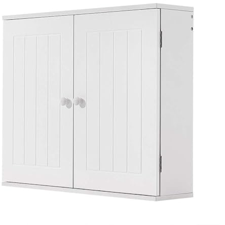 Panana Wall Mount 2 Door Storage Cabinet Kitchen Hanging Cupboard Organiser Unit with Height-Adjustable Shelf, 60 x 15 x 50cm