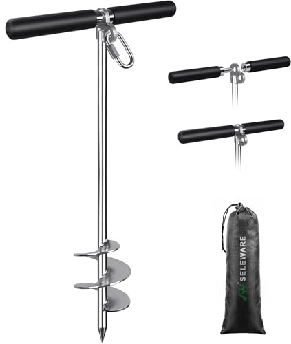 SELEWARE Anclaje de Arena de 26 Pulgadas para Barcos, Anclaje de Barco atornillado con diseño de Doble hélice para Aguas Poco Profundas, Ancla de Playa de Acero Inoxidable para Barcos Seguros, Motos
