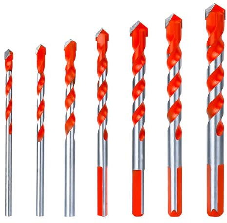7PCS Tungsten Carbide Drill Bit Set for Metal Steel Tile Brick Glass Wood Plastic 3-12mm Multi-Material Masonry Bits Concrete Drill Bit Tungsten Carbide Tip with Storage Case (7 Sizes)