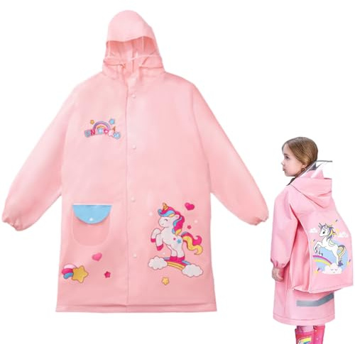 HQRKOTM Poncho pluie imperméable enfant pour fille avec chapeau à bord transparent à motif licorne et sac de rangement (90-105 cm de hauteur)