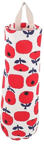ASAKKURA Fabric Kitchen Trash Bag Holder Wall-Mounted Garbage Bag Organizer Household Storage for Kitchen and Bathroom Red Fruit Pattern