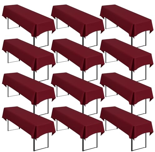 Showgeous 12 Stück Biertisch-Tischdecken für Bierzeltgarnitur, Burgund | 250 x 100cm, Blickdichte, waschbare Polyester-Tischdecken für 50 und 70 cm breite Biertische und Bierzeltgarnituren