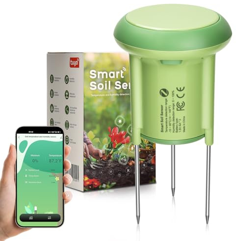 Voktta Bodenfeuchtigkeit Sensor & Temperaturmonitor – Kabellose Pflanzenpflege-Alarm, Bewässerungssteuerung, APP-Benachrichtigungen, IP66 Wassergeschützt, Batteriebetrieben für Garten/Gewächshaus