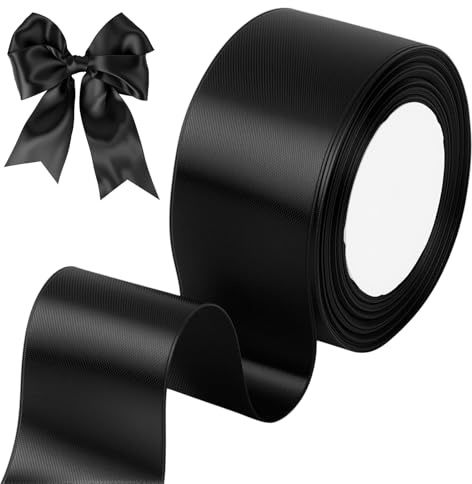 tenn well Geschenkband Schwarz 50mm, 22M Satinband Breit Schleifenband | für Geschenkverpackung Brautstrauß Basteln Geburtstag Hochzeit Dekoration