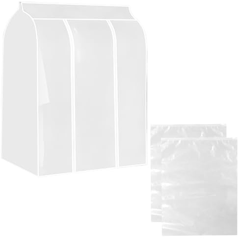 Culinavog Kleiderstangen-Abdeckung, 100 x 120 x 50 CM, Kleiderhüllen Transparent mit Reißverschluss Klettverschluss, PEVA Kleidersack Lang Staubdicht für Anzug Mantel T-Shirt, 2 Aufbewahrungstaschen