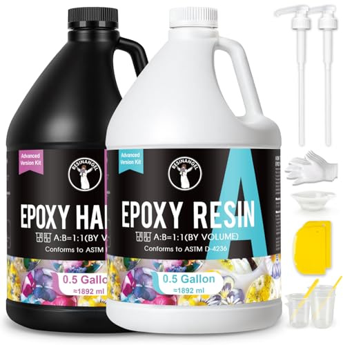 ResinAngel Epoxy Resin Kit with Pump 1 Gallon (3.8L),1:1 Mixing Ratio,High Gloss,Crystal Clear Self-Leveling Yellowing Resistant for Flower Preservation Jewelry Making Deep Pour Casting Home Crafts