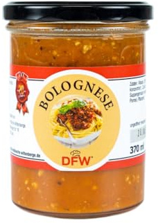 Bolognese 370ml | Leckere herzhafte Fertigsauce (z.B. für Nudeln) im Glas | Hausmacher Qualität | Lange (ungekühlt) Haltbar | DFW - Die Feldküche Wittenberge (1229)