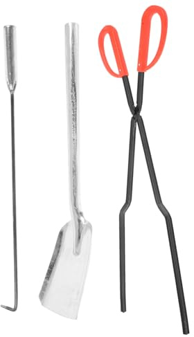 KOCKSHION Utensili in Ghisa Spessa con Paletta Pinze e Forcone Strumenti Pratici per Cucina e Barbecue per Spostare Carbonella e Rimuovere Design Compatto e Robusto