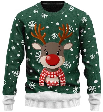 Jultröja för herrar, ledig stickad tröja med rund hals, julsweater för män, feststil, stickad, långärmad vintertröja, L