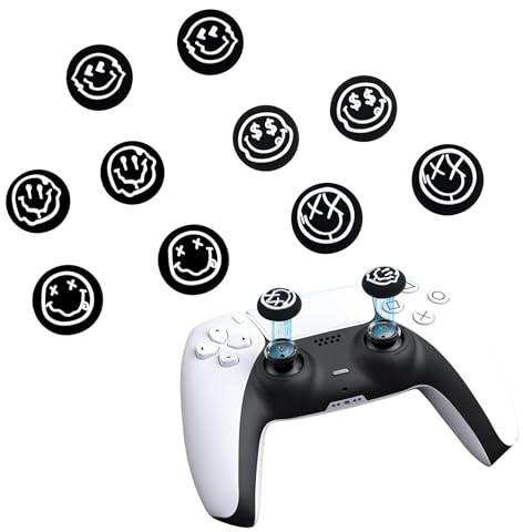 10 Cappucci per Joystick Compatibili con i Controller PS5/PS4 - Motivi Smiley Divertenti - Cappucci in Silicone Antiscivolo per un Controllo di Precisione e una Migliore Presa - Accessorio per Gaming